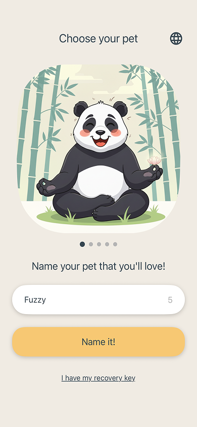 Evozen onboarding — choose and name your companion